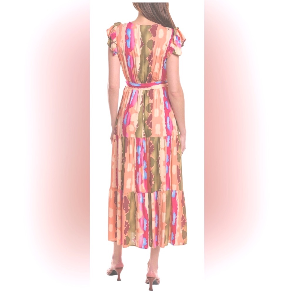 Anna Kay multi color abstract tie front/tiered maxi dress - Size M - Picture 3 of 7